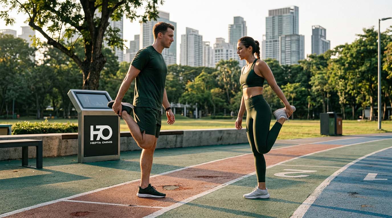 Yetişkinlere özel atletizm programı kapsamında, açık hava pistinde esneme ve fonksiyonel kuvvet çalışması yapan sporcular - Prime Athletics.